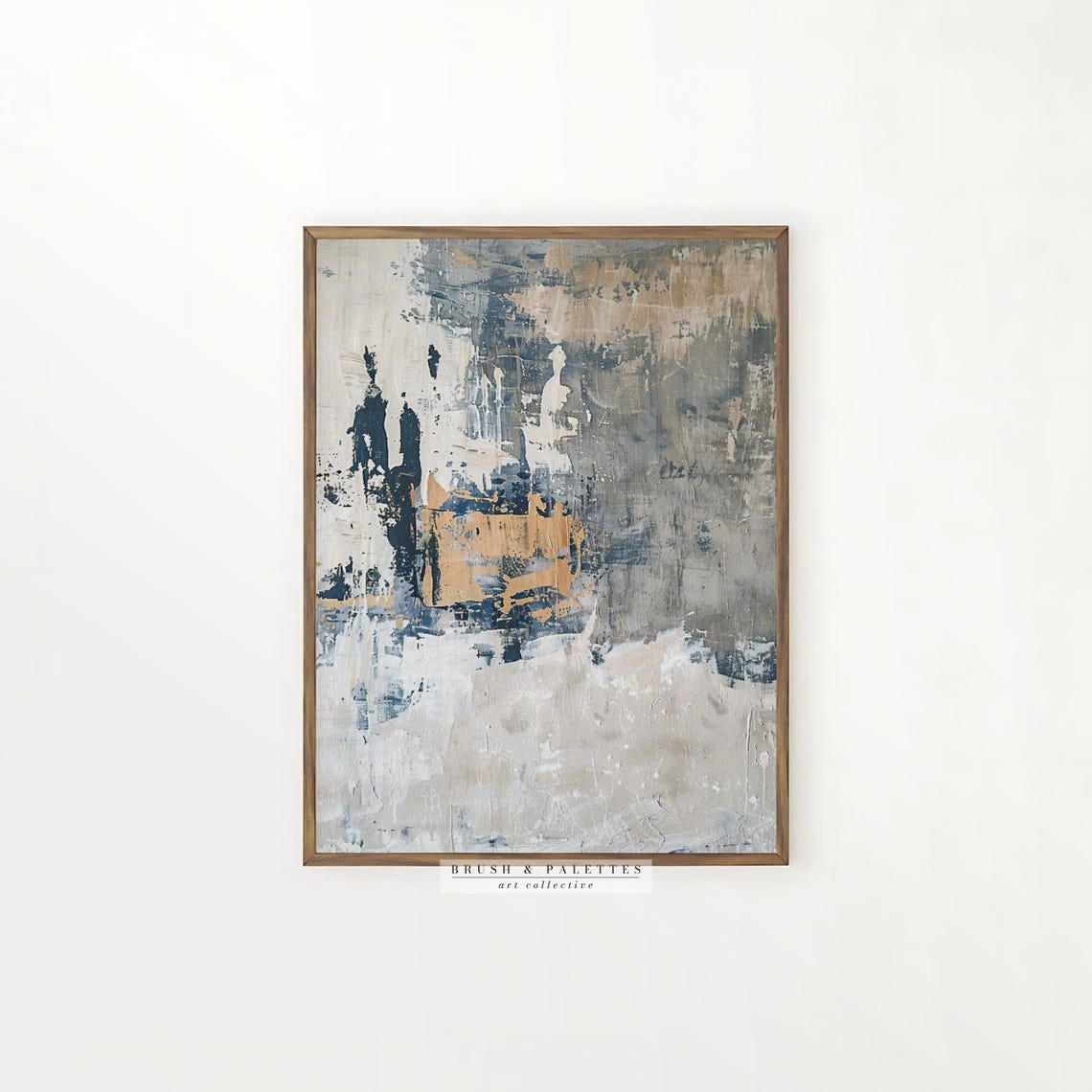 Blue Ochre Cream Abstract Distressed Texture Modern Art Poster - Image 2