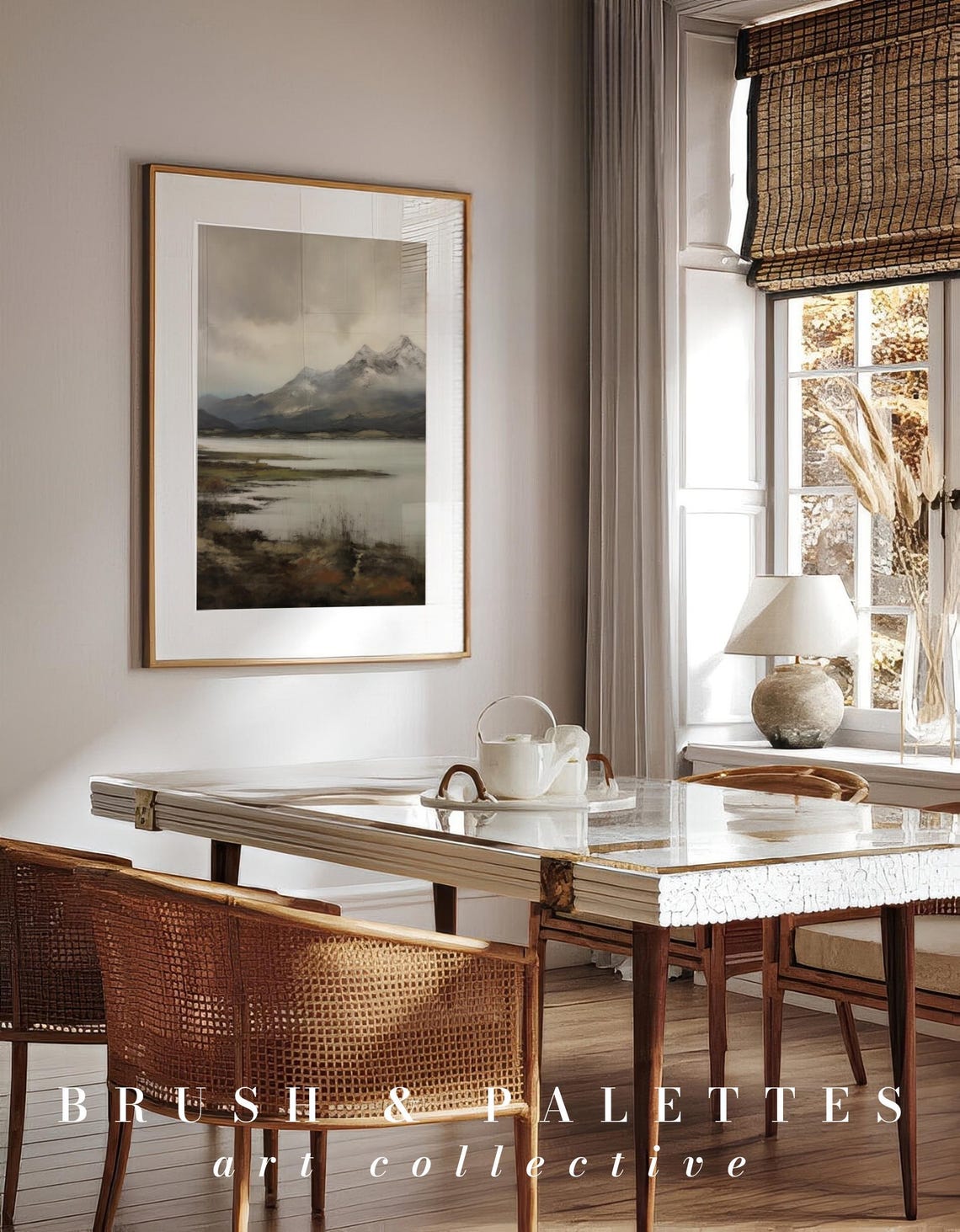 Snowy Mountain Lake Art Print, Rustic Landscape - Image 2