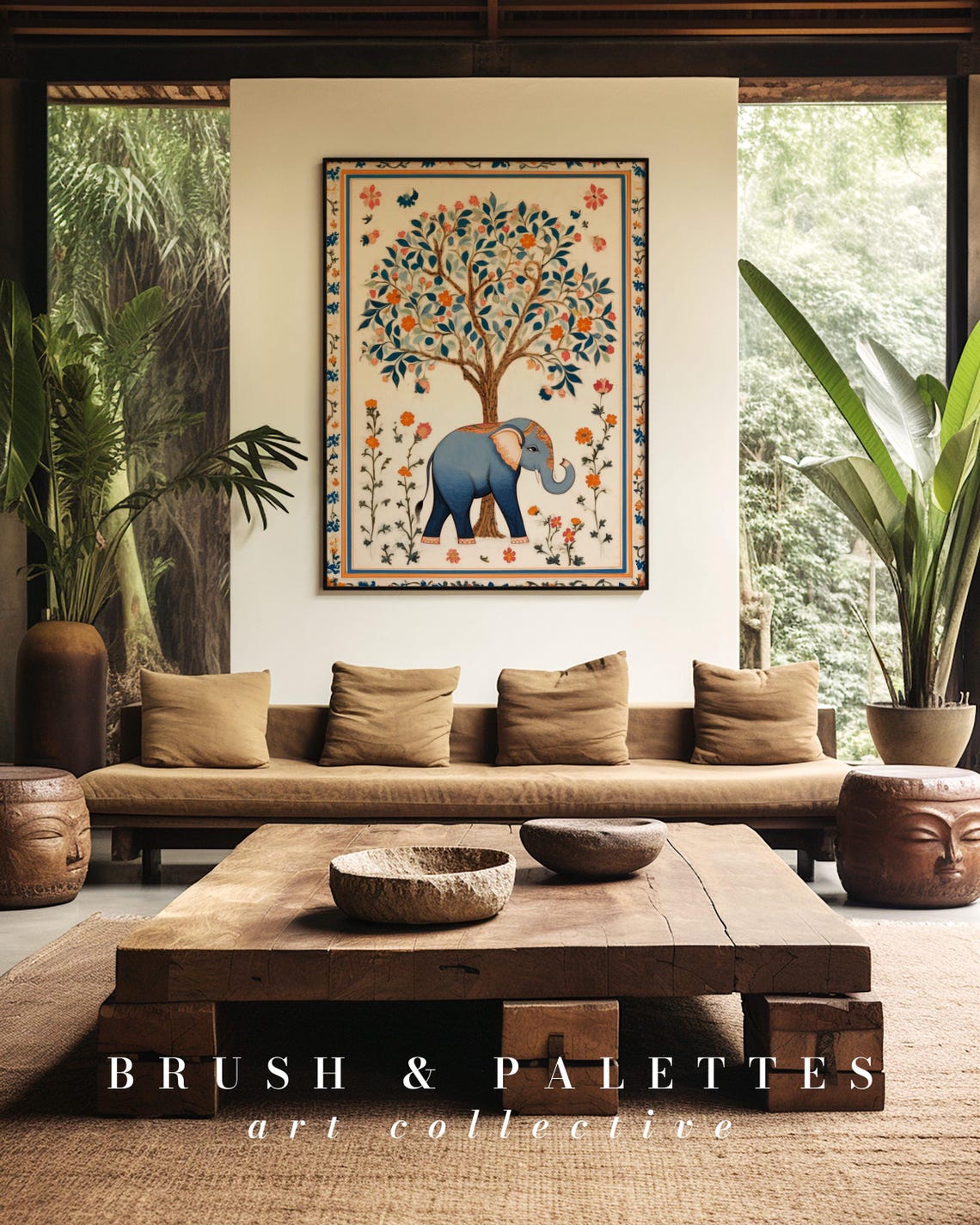 Mughal Elephant Print, Vintage Tree Of Life Art Print - Image 3