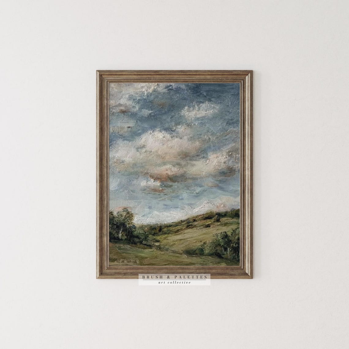 Rolling Hills Under Dramatic Textured Cloud Sky Impasto Oil Art Poster - Image 2