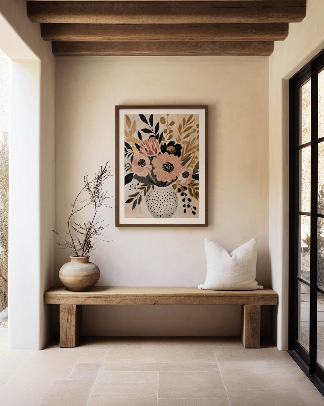 Blush Pink Black Gold Floral Vase Modern Boho Botanical Wall Poster - Image 3