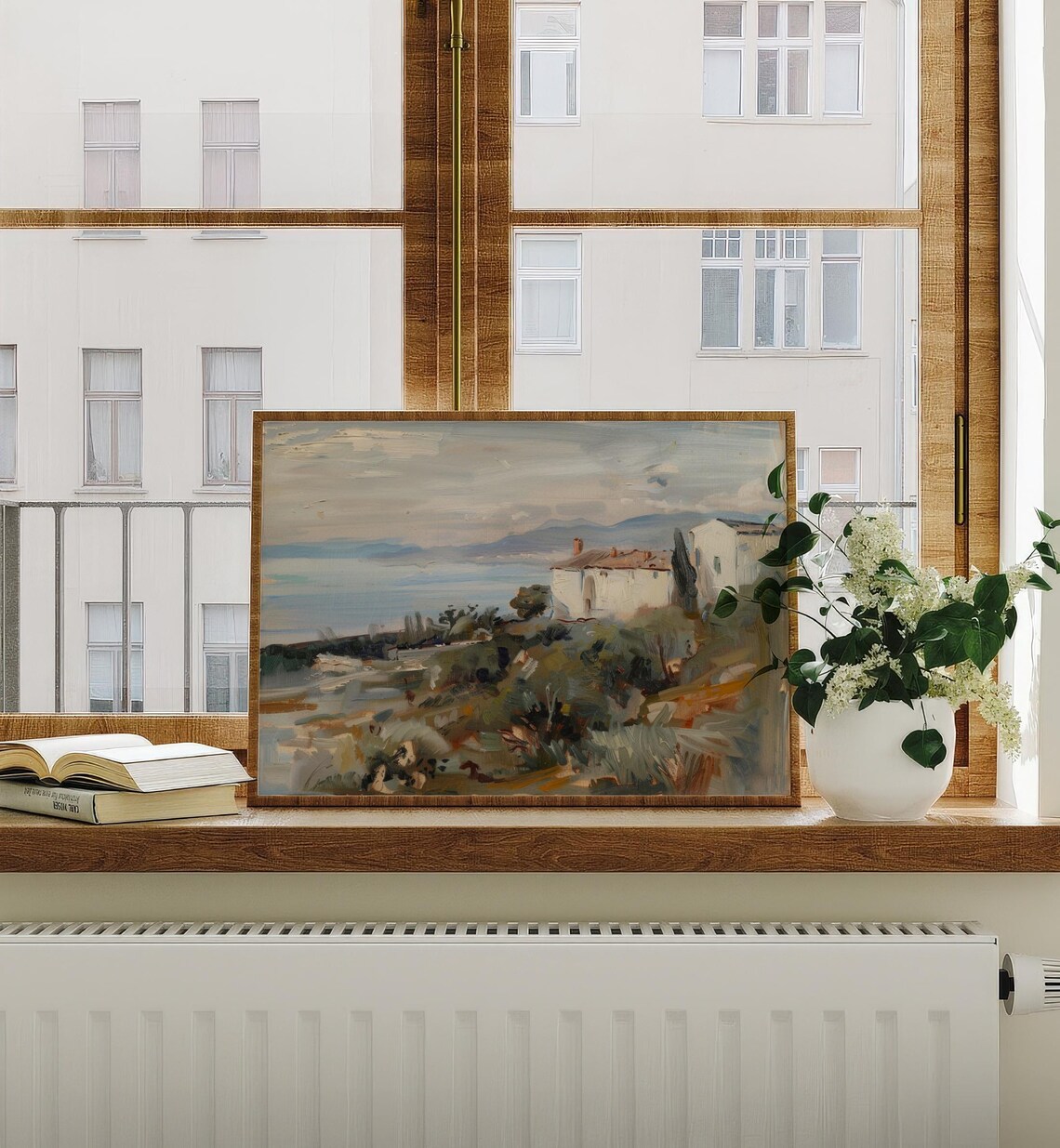 Rustic Mediterranean Coastal Painting White House By The Sea Poster - Image 3