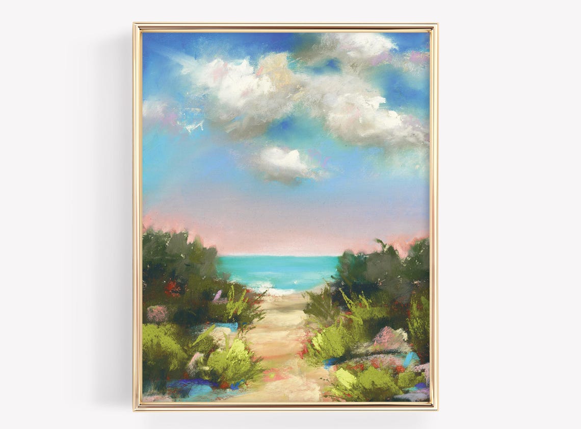 Dreamy Beach Path Through Greenery to Turquoise Sea Art Poster