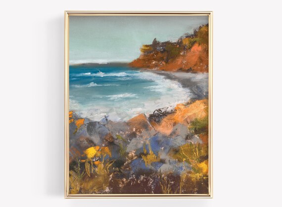 Rocky Coastal Cliffs Waves Impressionist Seascape Painting Poster