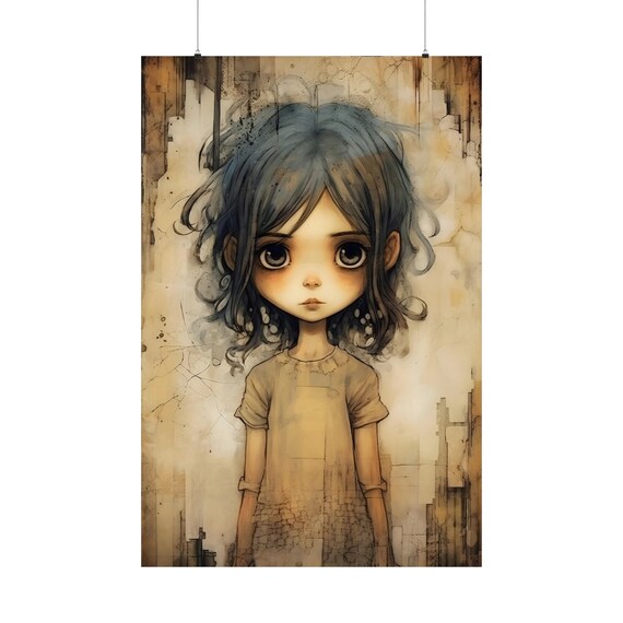 Sad Beige Childhood Poster 1 Manga Comic Book Illustration Cute Girl Print Japanese Minimalist Baby Wall Art Sentimental Decor Gift
