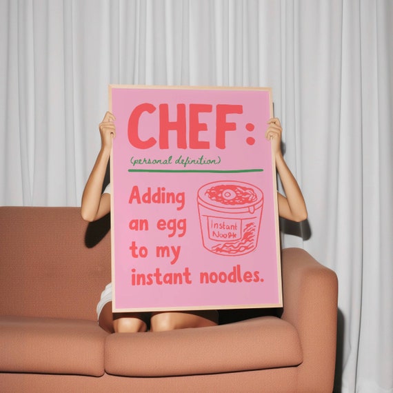 Chef Wall Art Funny Wall Print Modern Kitchen Poster Retro Food Print Dorm Room Poster Trendy Kitchen Decor Ramen Noodle Art