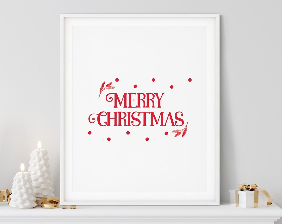 Merry Christmas Red Serif Minimalist Elegant Holiday Wall Poster
