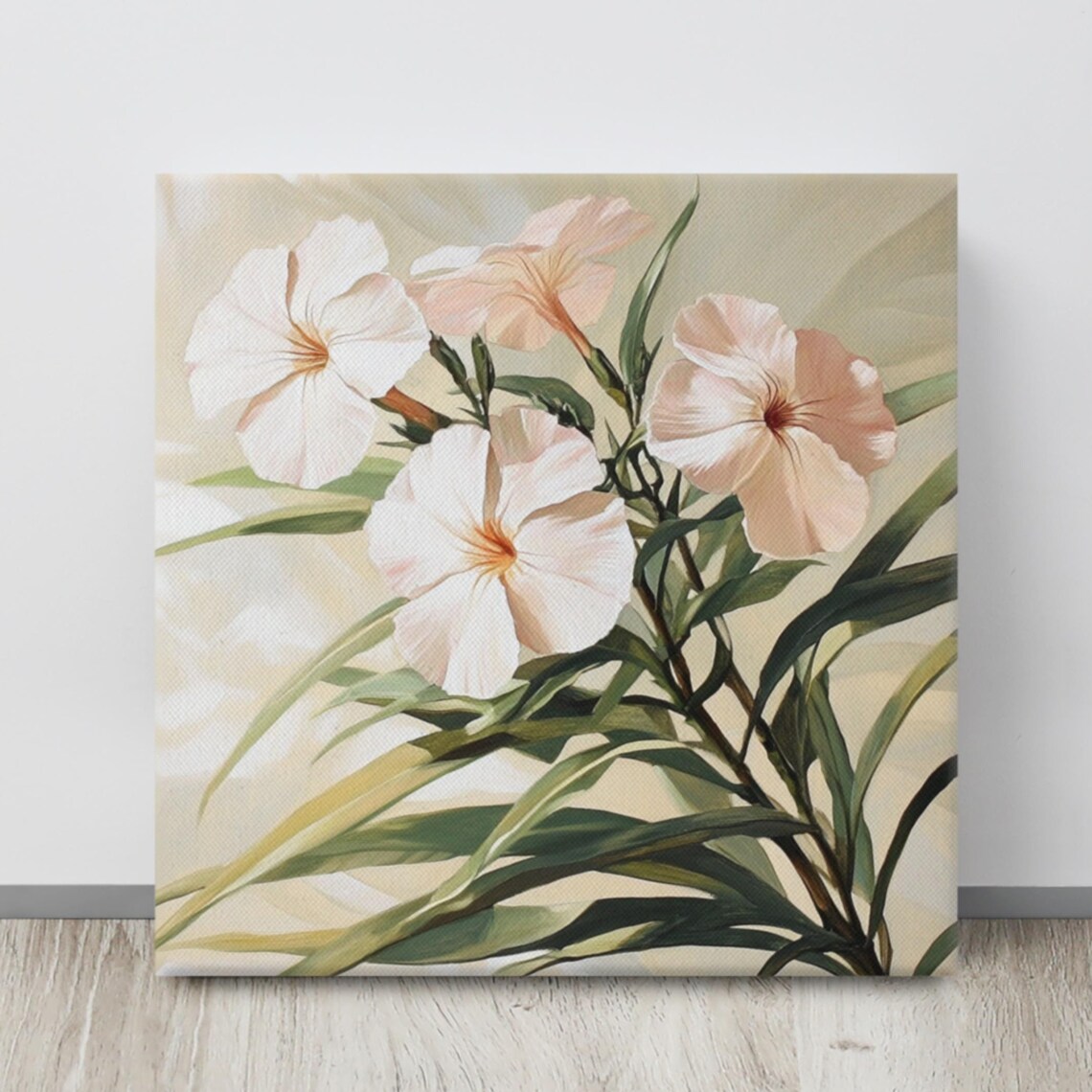 White Oleander Blossoms Narrow Green Leaves Painting Print Poster