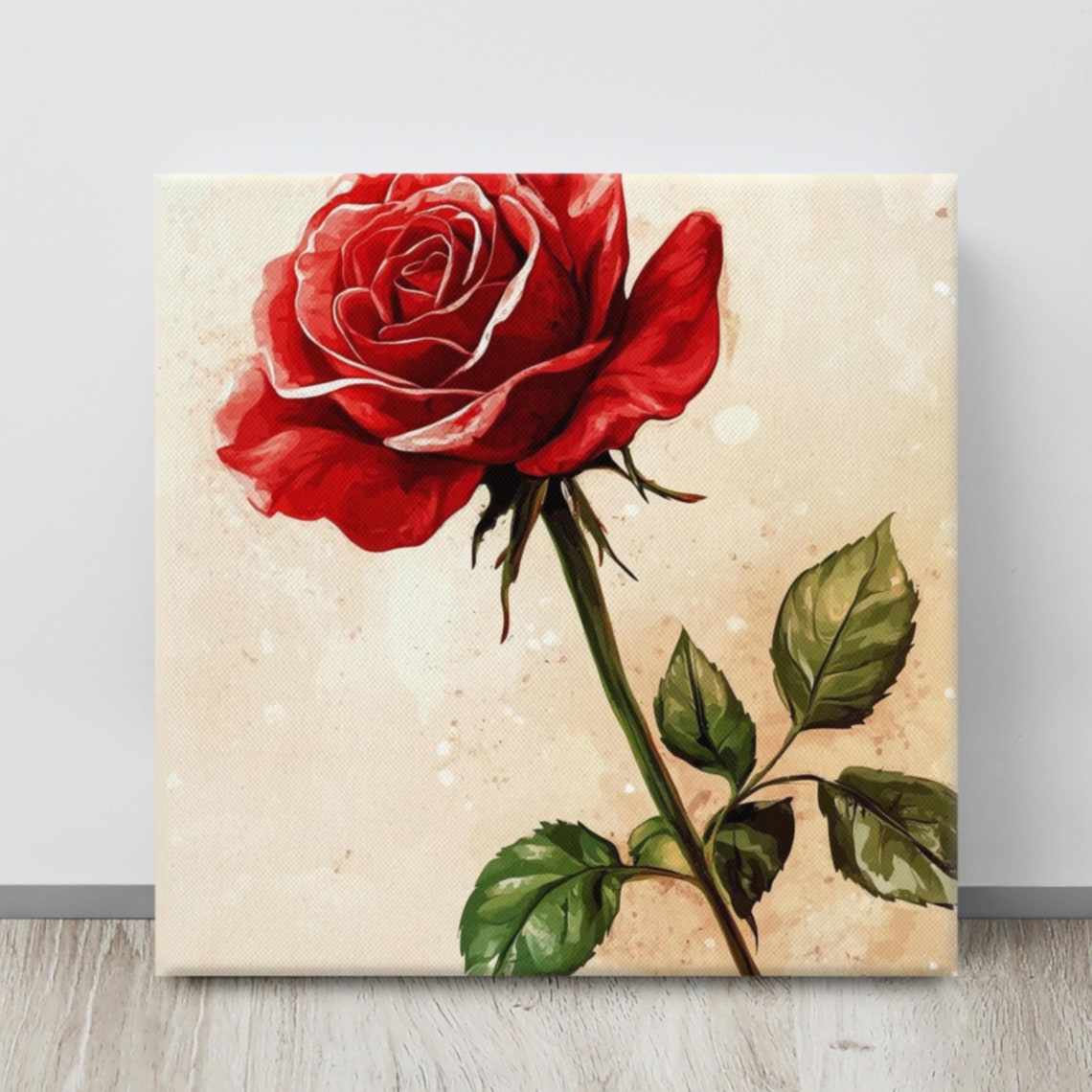 Single Red Rose Watercolor Classic Romantic Rose Bloom Poster