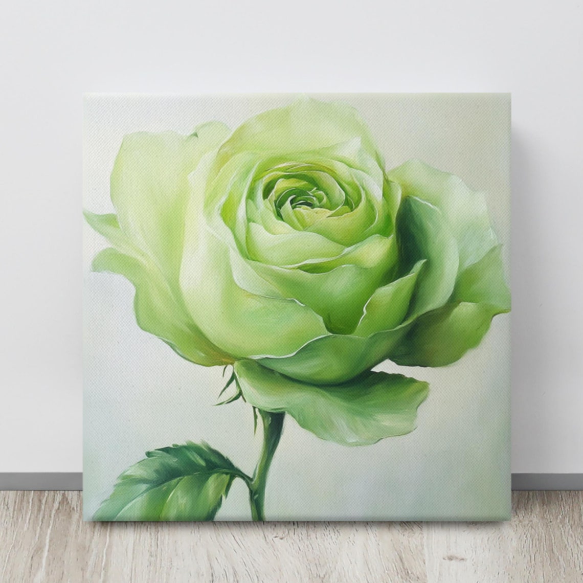 Unique Green Rose Bloom Close Up Lime Petals Painting Print Poster