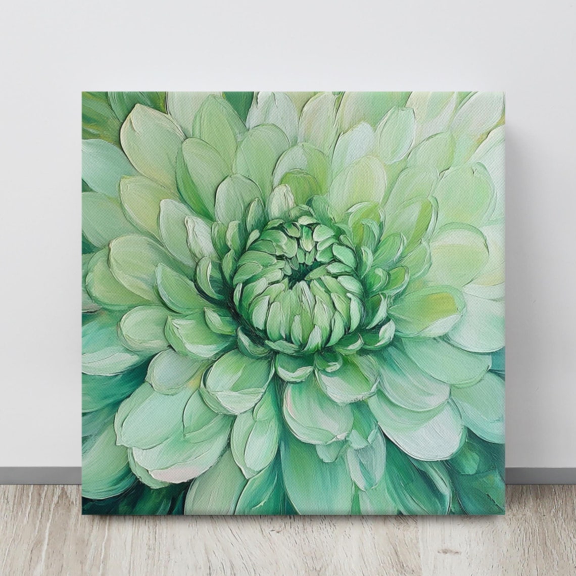Green Chrysanthemum Macro Bloom Seafoam Petals Floral Wall Art