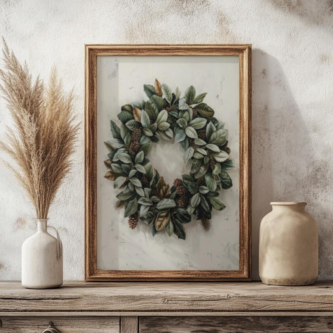 Christmas Wreath Vintage Oil Painting Art Print - Image 2