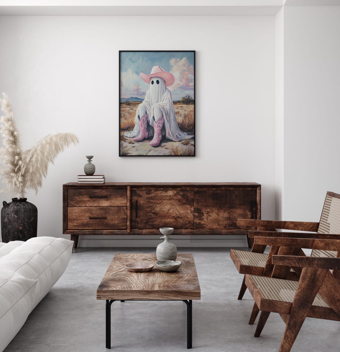 Cowboy Ghost With Pink Hat And Boots In The Desert Prairies Poster - Image 2