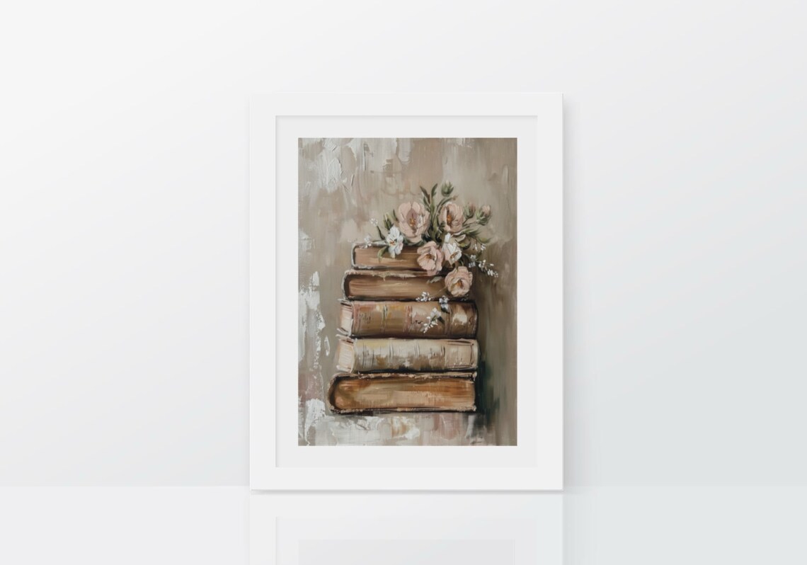 Rustic Spring Floral Book Stack Art Print - Image 2