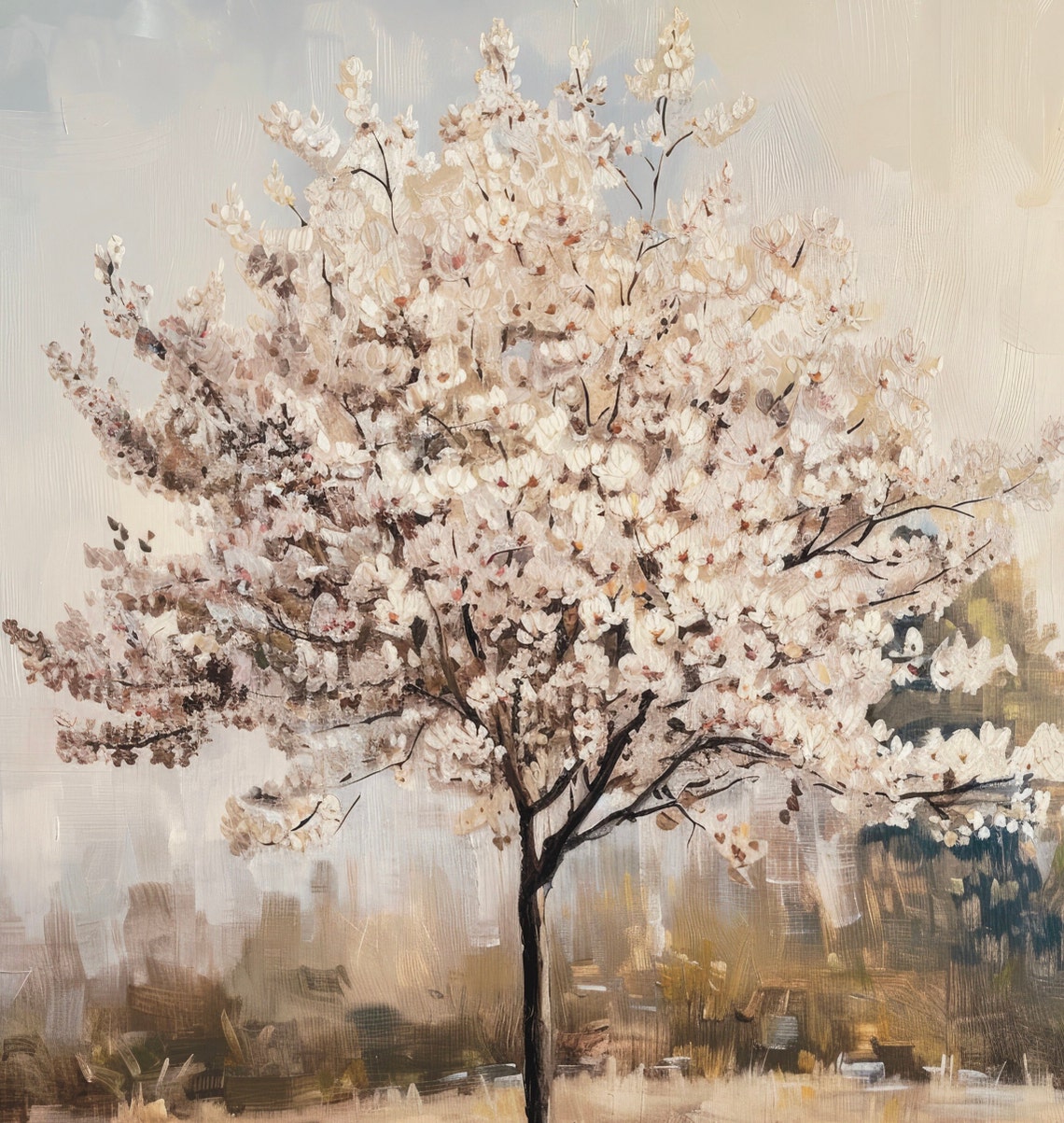 White Cherry Blossom Tree Spring Bloom Vintage Landscape Poster - Image 6