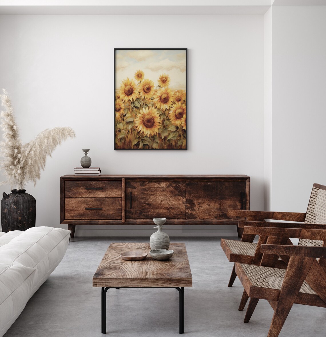 Golden Sunflower Field Oil Painting Vintage Farmhouse Poster - Image 2