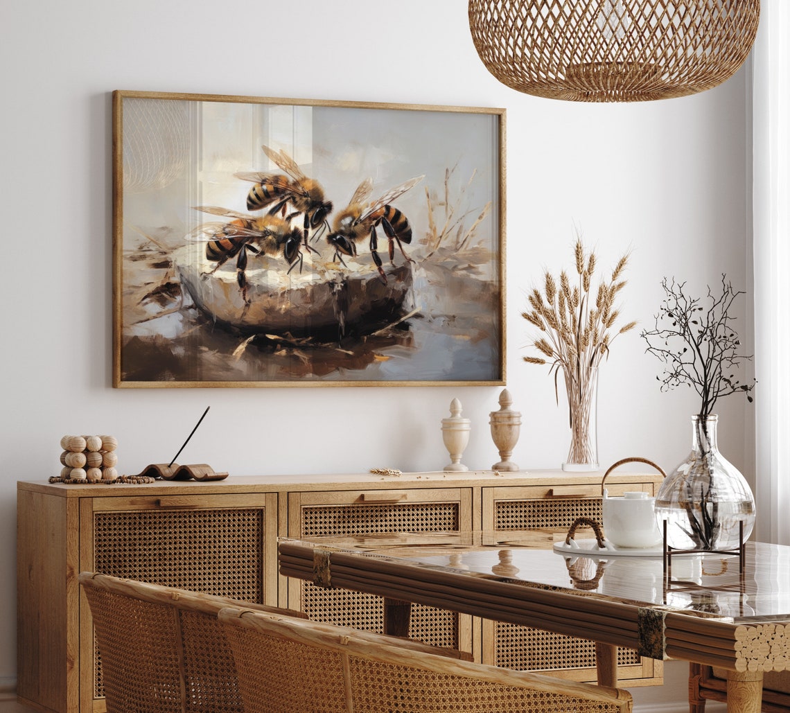 Three Honeybees On Honeycomb Vintage Rustic Kitchen Decor Poster - Image 5