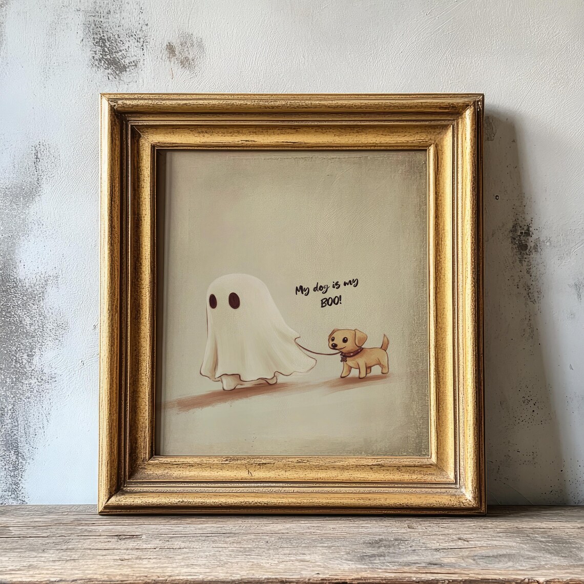My Dog Is My Boo Cute Ghost Walking A Puppy Dog Halloween Poster - Image 2