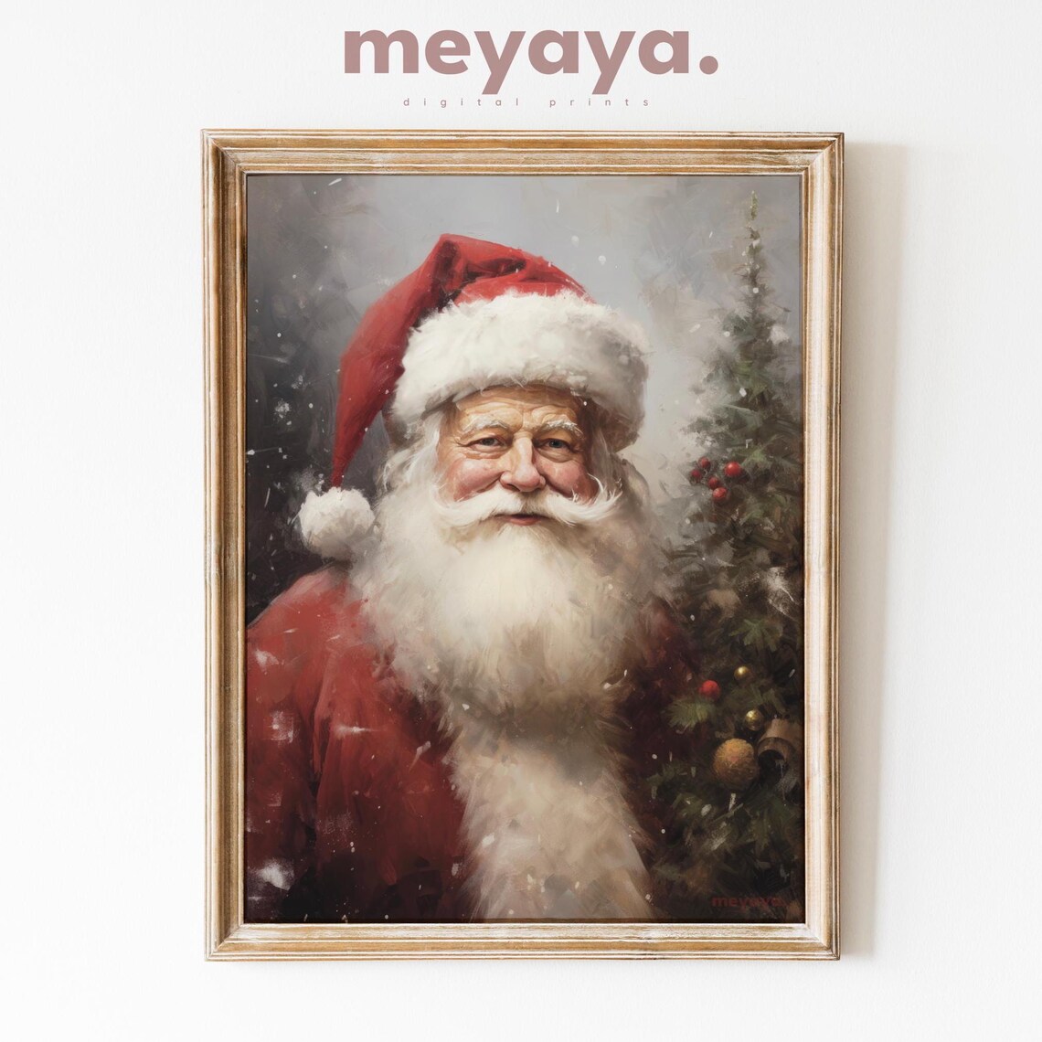 Vintage Santa Claus Print Rustic Classic Santa Portrait Holiday Painting Winter Christmas Seasonal Wall Art Neutral Christmas Print