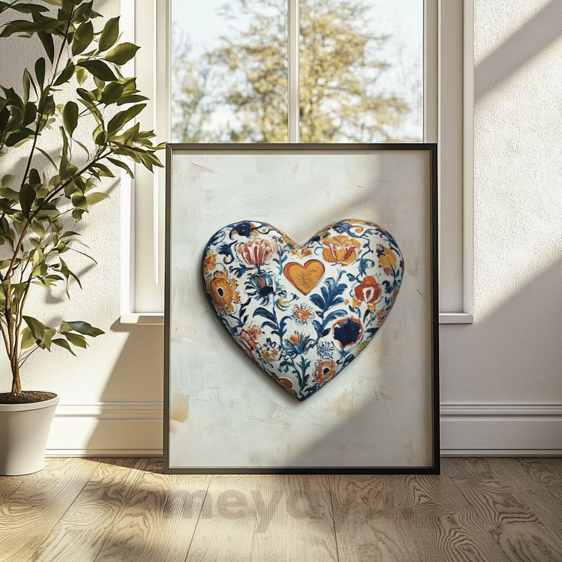 Mexican Floral Pottery Heart Folk Art Vintage Romantic Wall Print - Image 4