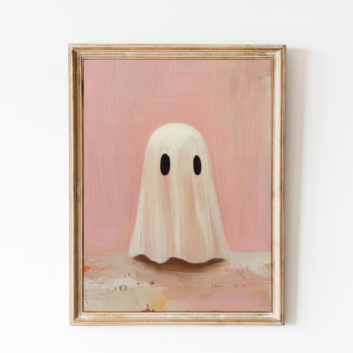 Cute Ghost On A Pink Background Impasto Oil Painting Spooky Poster