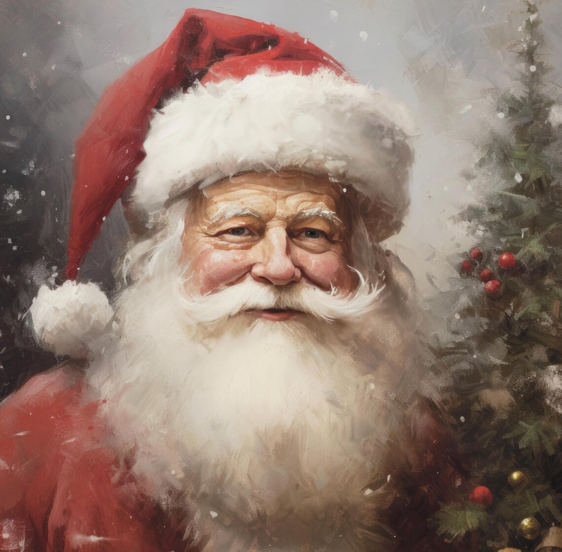 Vintage Santa Claus Print Rustic Classic Santa Portrait Holiday Painting Winter Christmas Seasonal Wall Art Neutral Christmas Print - Image 6