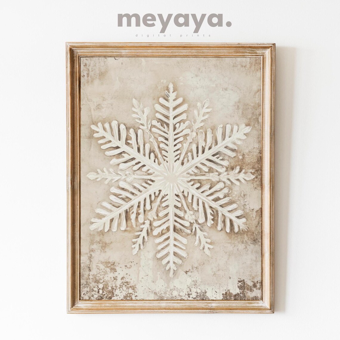 Snowflake Vintage Christmas Seasonal Art Print, Rustic