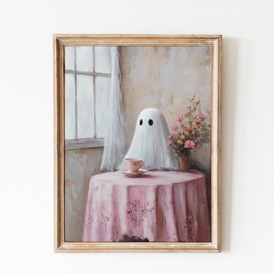 Cute Ghost Print, Pink Halloween Vintage Decor