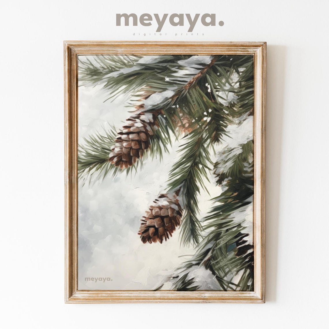 Snowy Pine Branches Pinecones Vintage Botanical Winter Painting Poster