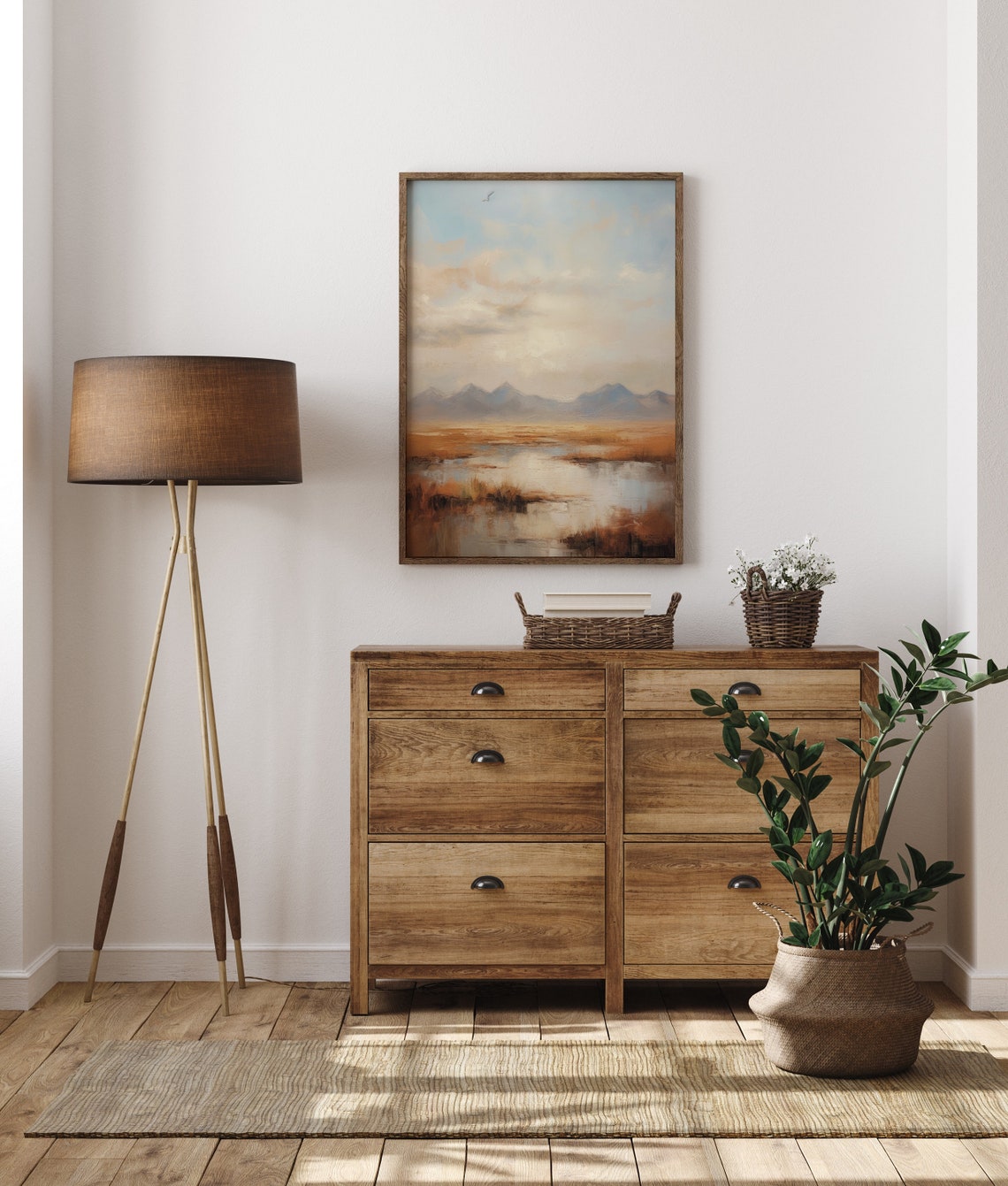 Golden Marsh Landscape With Distant Mountains Soft Sunrise Poster - Image 6
