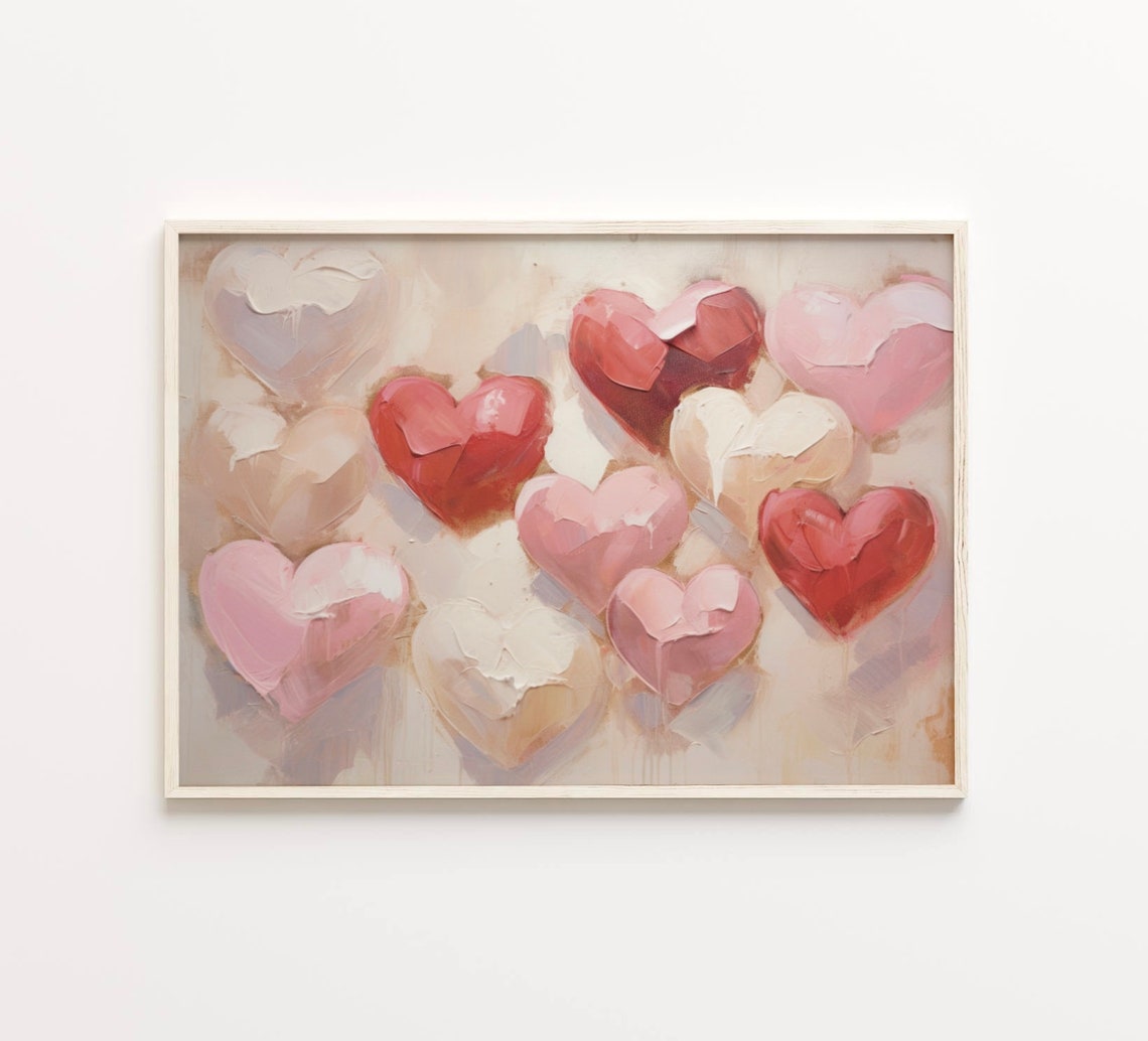 Red Pink White Impasto Hearts Textured Romantic Valentine Poster - Image 5