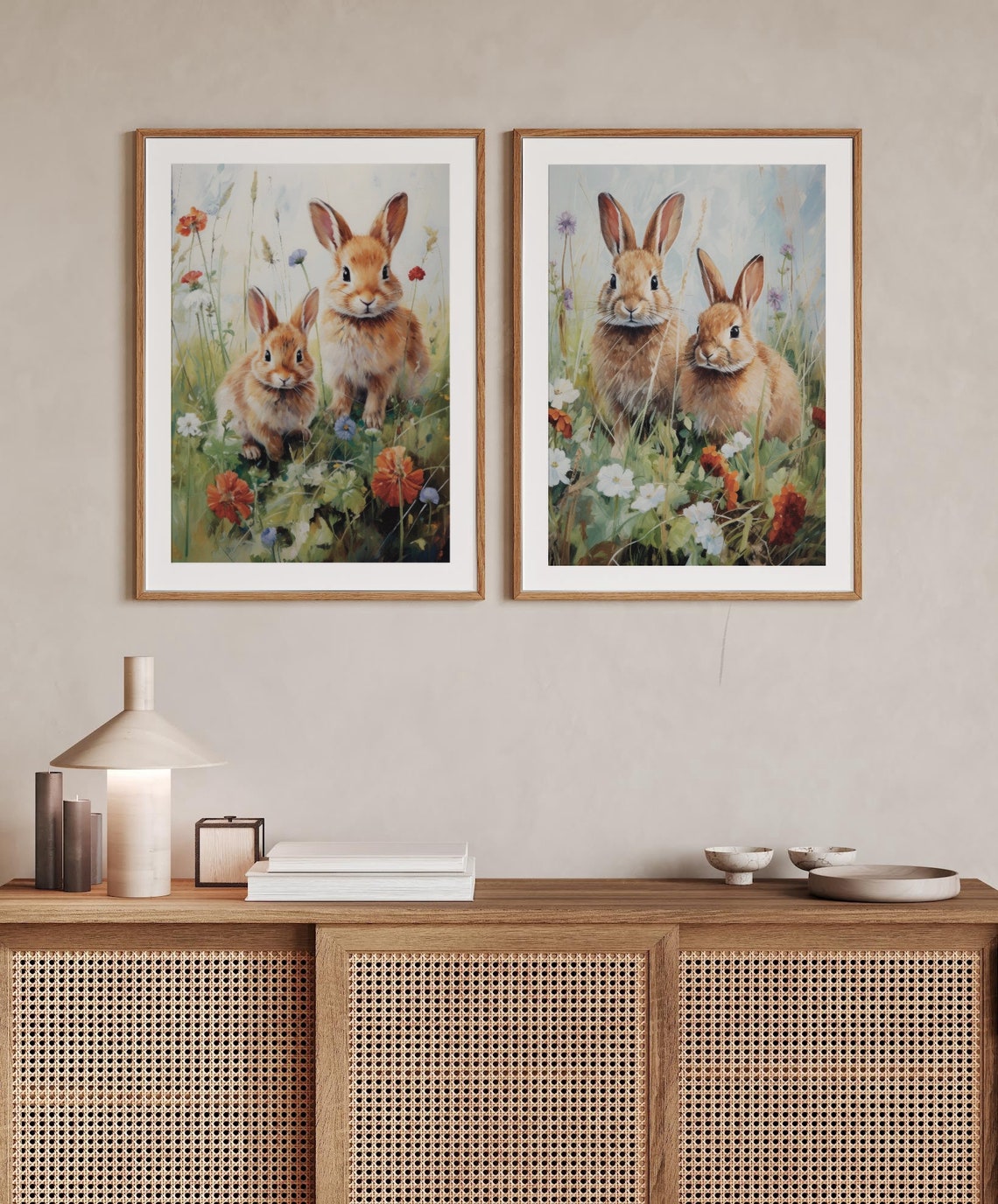 Two Baby Bunnies Wildflowers Spring Garden Vintage Easter Poster - Image 3