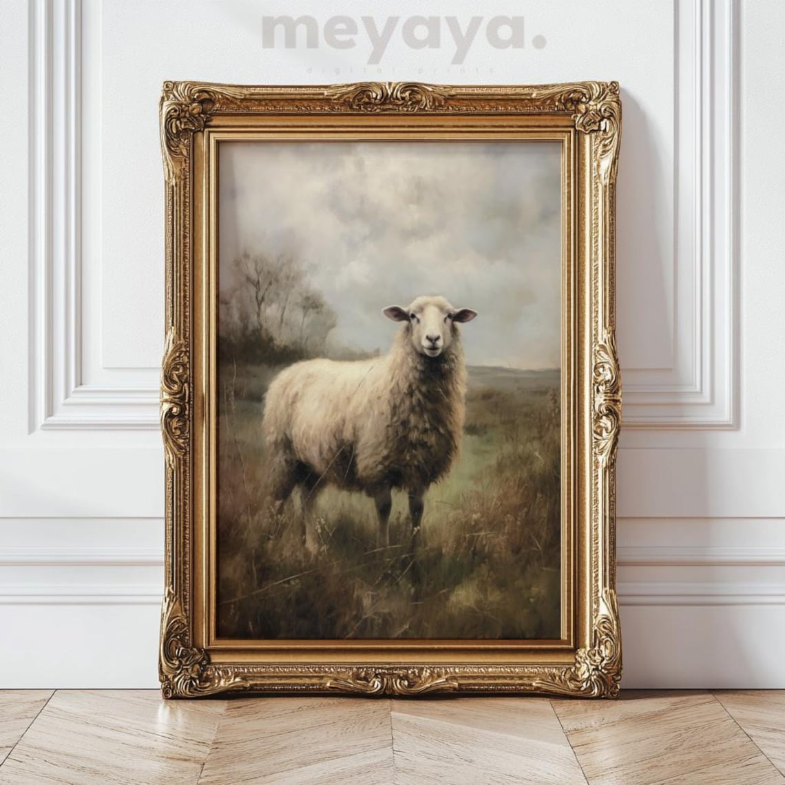 Vintage Sheep Oil Painting, Farmhouse Landscape Art - Image 5