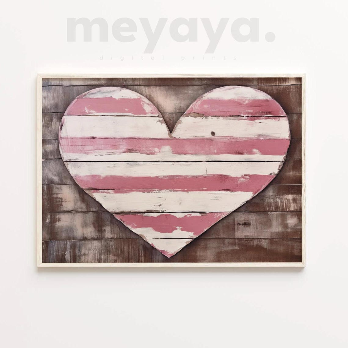 Pink White Striped Rustic Wooden Heart Farmhouse Valentine Poster - Image 4