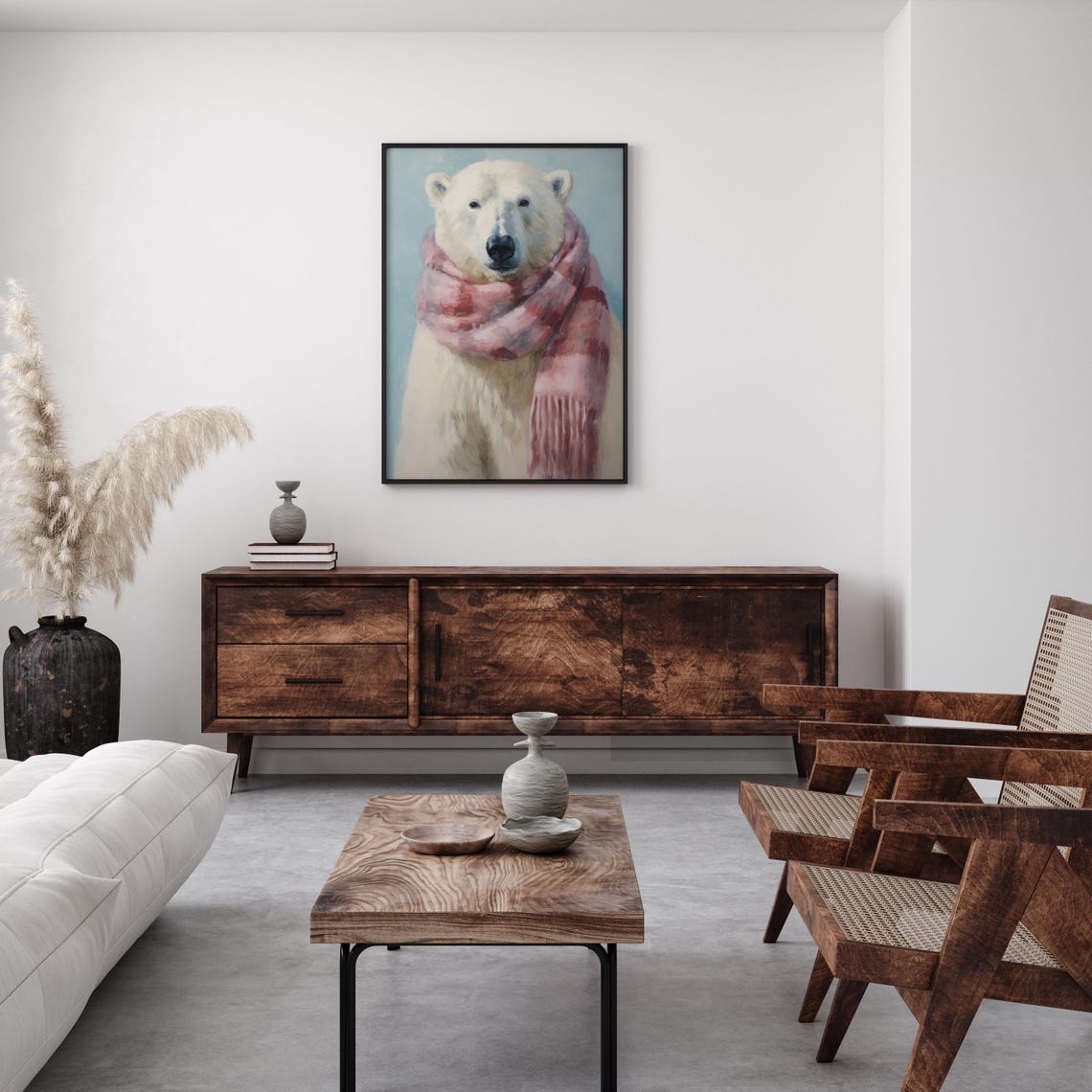 Cute Polar Bear In Pink Plaid Scarf Winter Animal Portrait Poster - Image 4