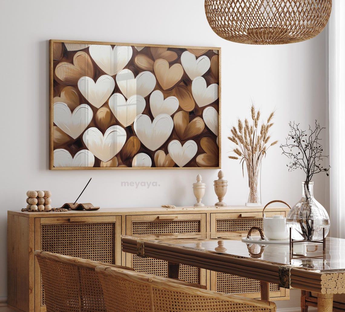 White Caramel Impasto Hearts Dark Brown Rustic Valentine Poster - Image 4