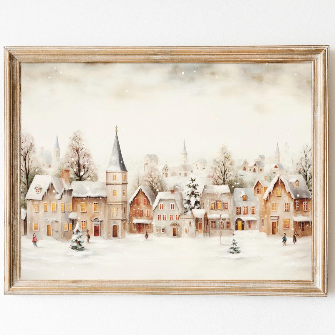 Winter Village Painting Holiday Season Decor Vintage Town City Wall Art Farmhouse Print Trendy Christmas Decor Cute Village Printable