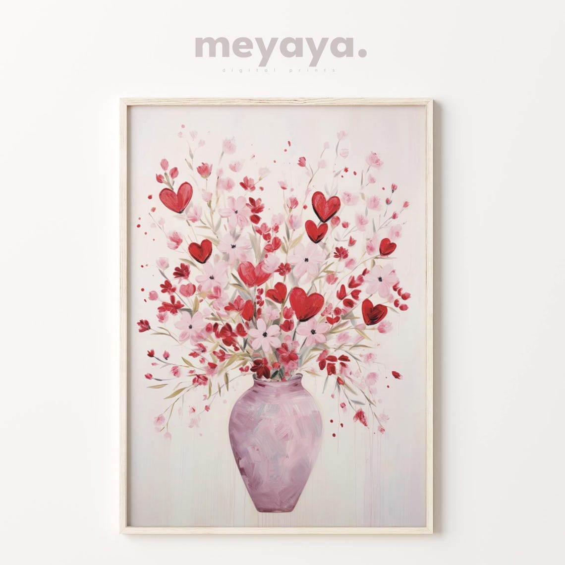 Pink Red Hearts Wildflower Vase Spring Romantic Floral Wall Print - Image 5
