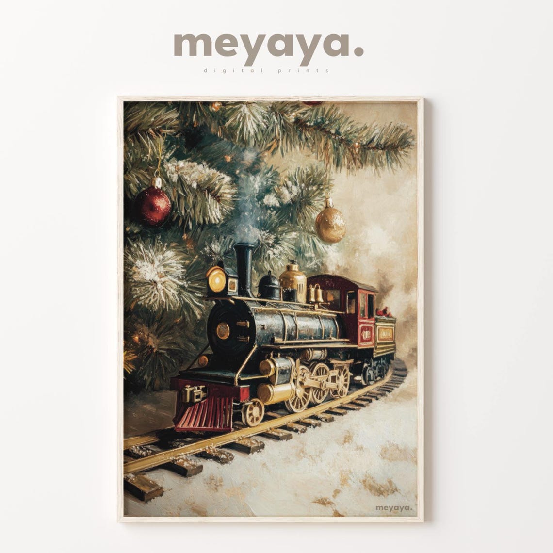 Vintage Steam Train Christmas Tree Snowy Holiday Season Art Poster - Image 3