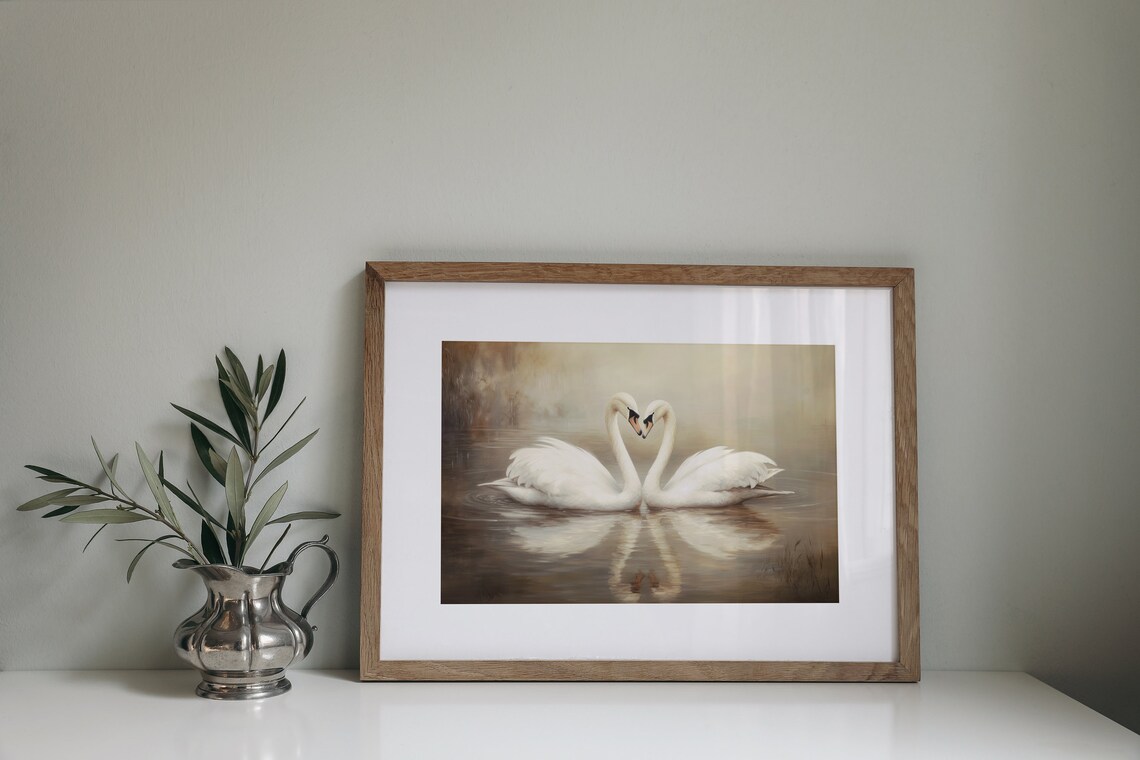 Lovely Swan Painting, Vintage Farmhouse Wall Art - Image 3