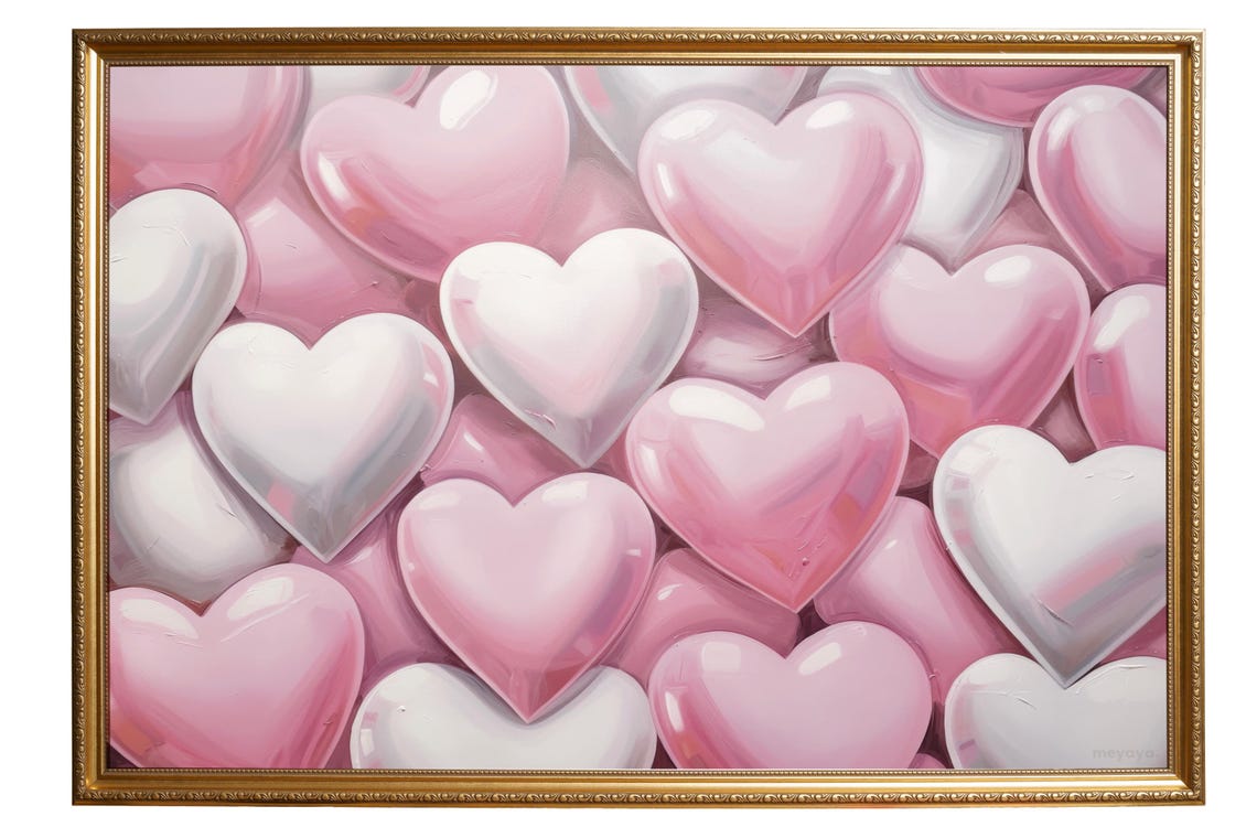 Glossy Pink White 3D Hearts Pattern Playful Valentine Poster - Image 5