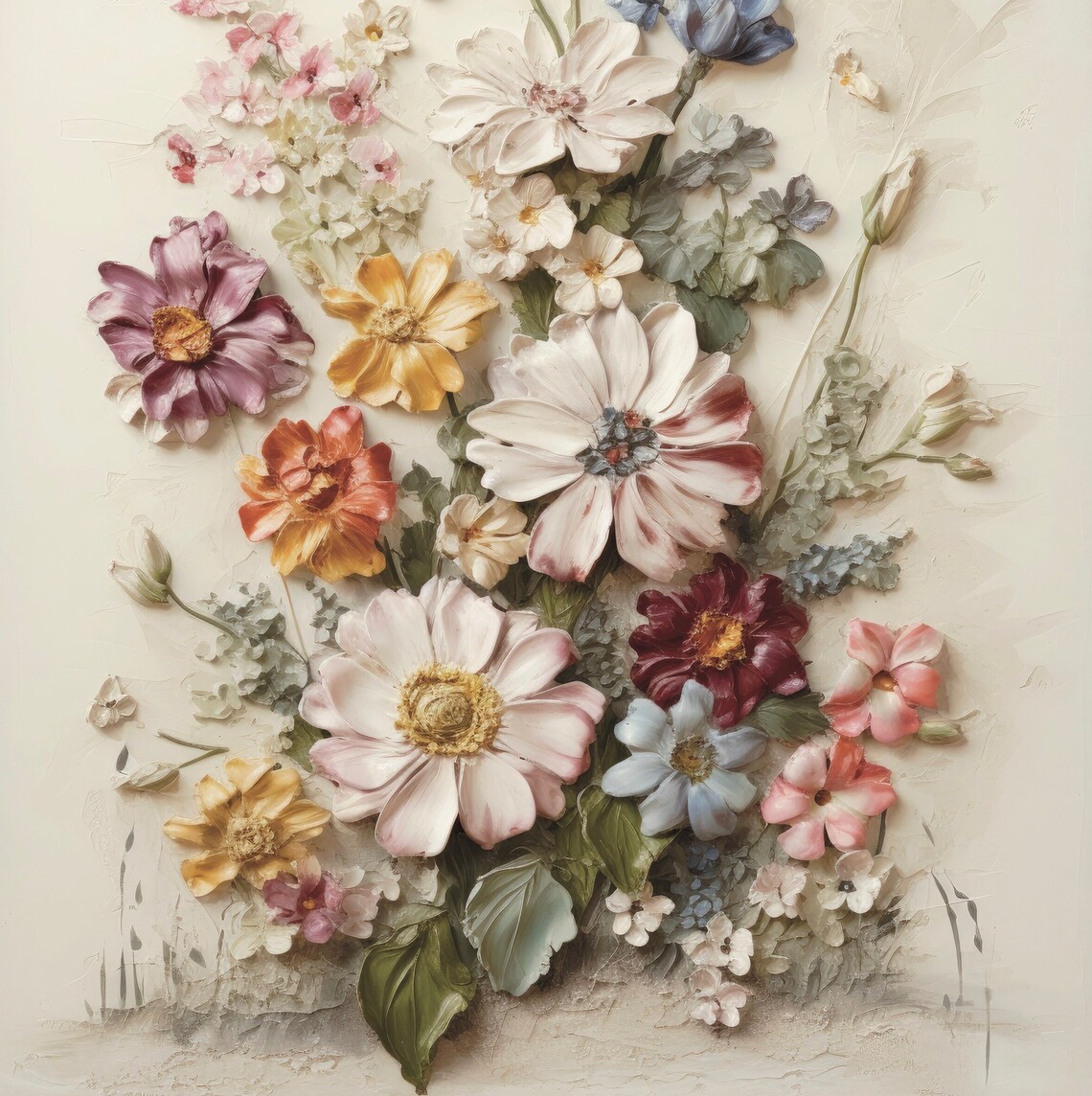 Colorful Spring Wildflower Bouquet Oil Painting Pastel Poster - Image 6