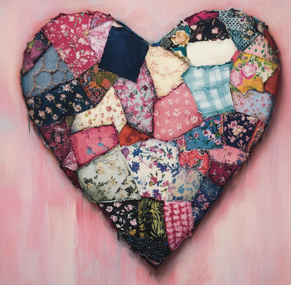 Patchwork Quilt Heart Pink Vintage Folk Art Romantic Wall Print - Image 6