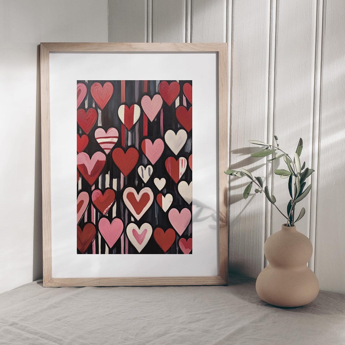 Red Pink Pop Art Hearts Black Background Bold Valentine Poster - Image 2
