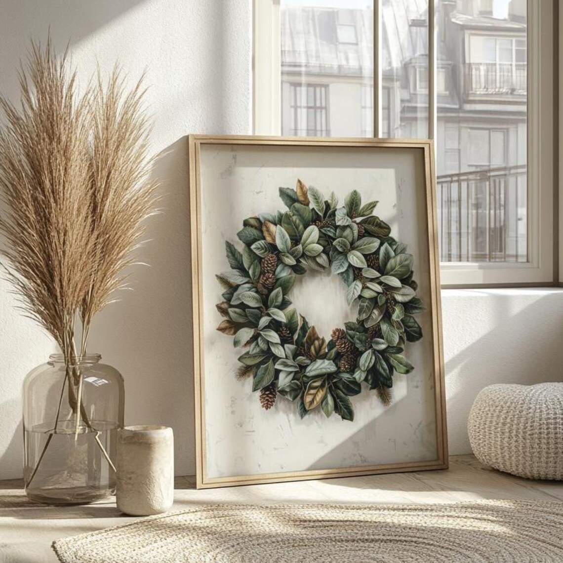 Christmas Wreath Vintage Oil Painting Art Print - Image 6