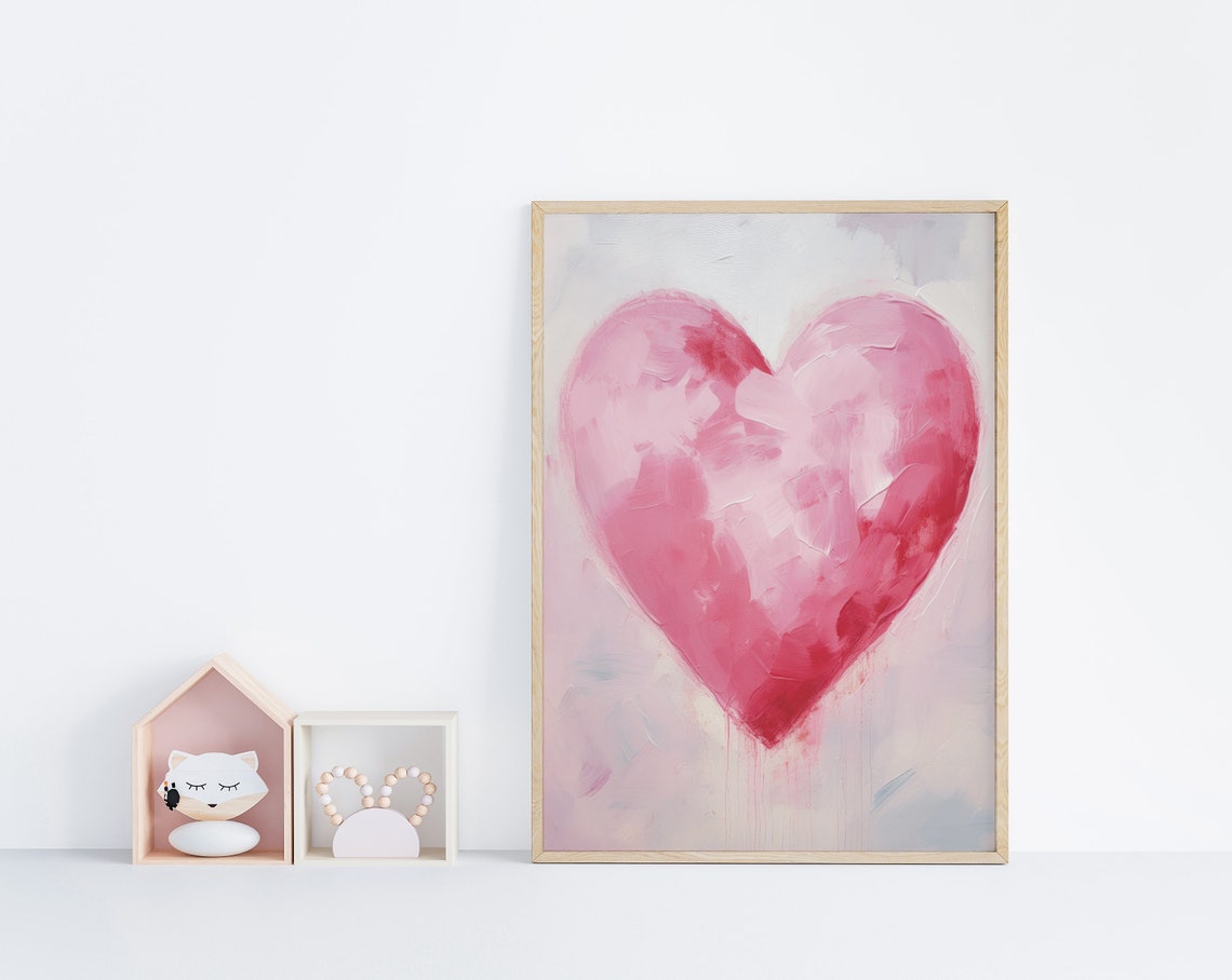 Large Pink Impasto Heart Soft Blush Romantic Valentine Poster - Image 5