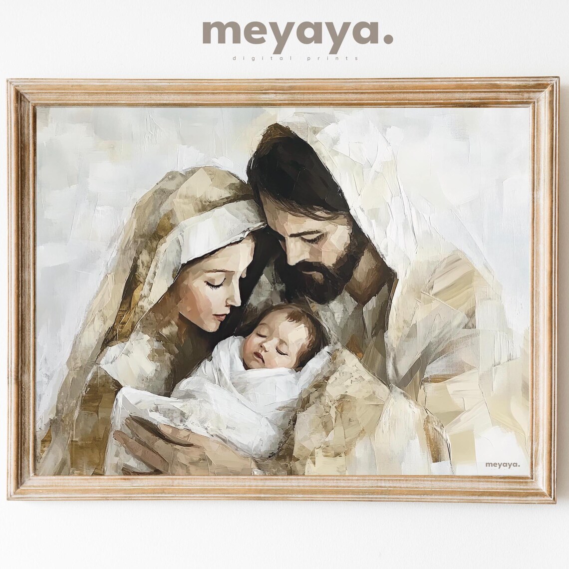 Nativity Scene Christian Art Print, Neutral Christmas