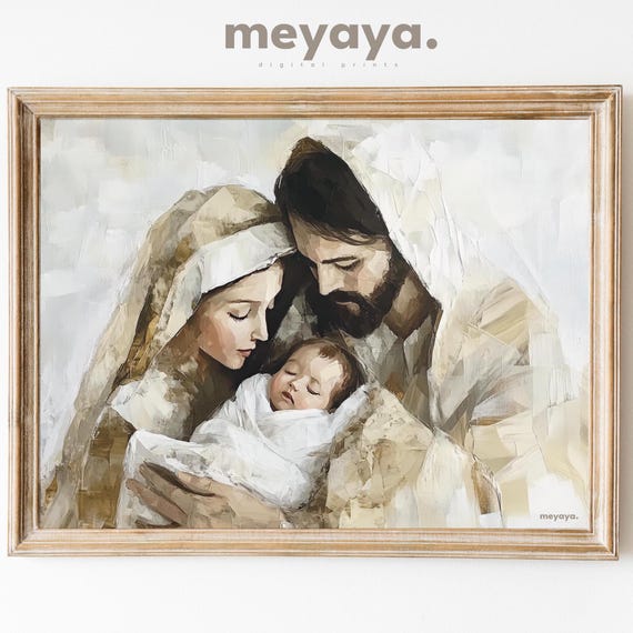 Nativity Scene Christian Art Print, Neutral Christmas