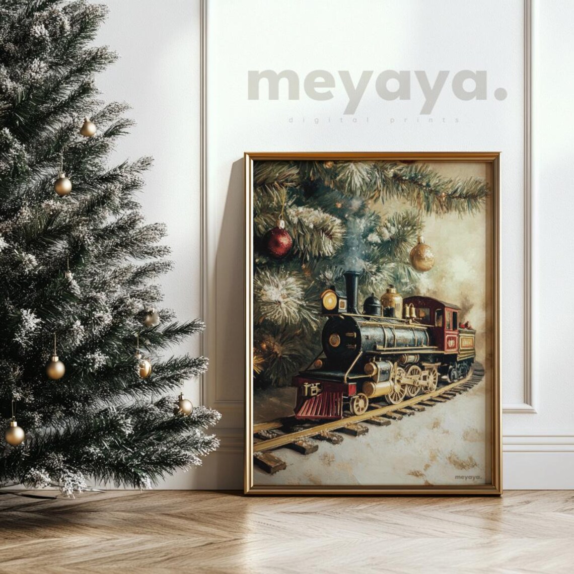 Vintage Steam Train Christmas Tree Snowy Holiday Season Art Poster - Image 6