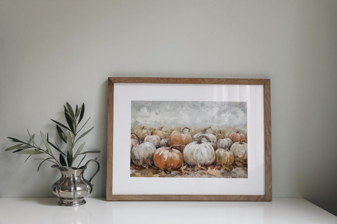 White And Orange Pumpkins Fall Harvest Rustic Still Life Poster - Image 2